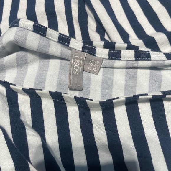 ASOS Size 16 Navy Blue & White Striped Dress Bow Sleeve Mid-Length Casual - Picture 2 of 6